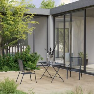 3 Piece Garden Dining Set Steel Anthracite