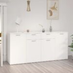 Chic White Storage Sideboard Cabinet Minimalist Design with Doors and Drawers