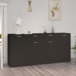 Chic Black Sideboard Storage Cabinet with Doors Drawers for Living Room Decor