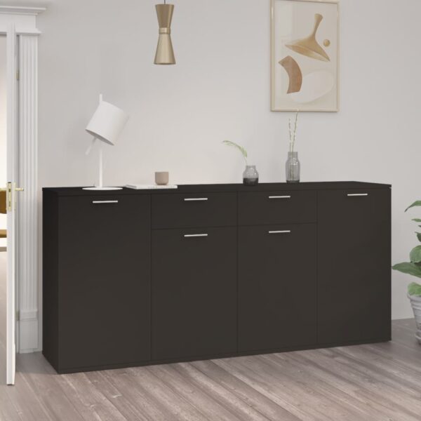 Chic Black Sideboard Storage Cabinet with Doors Drawers for Living Room Decor