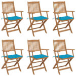 Folding Garden Chairs 6 pcs with Cushions Solid Acacia Wood