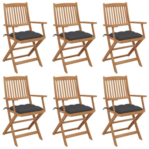 Folding Garden Chairs 6 pcs with Cushions Solid Acacia Wood