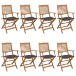 Folding Garden Chairs 8 pcs with Cushions Solid Acacia Wood