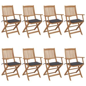 Folding Garden Chairs 8 pcs with Cushions Solid Acacia Wood