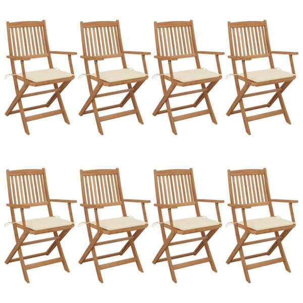 Folding Garden Chairs 8 pcs with Cushions Solid Acacia Wood