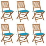 Folding Garden Chairs 6 pcs with Cushions Solid Acacia Wood