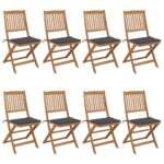 Folding Garden Chairs 8 pcs with Cushions Solid Acacia Wood