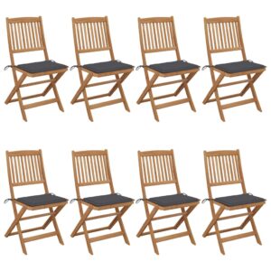 Folding Garden Chairs 8 pcs with Cushions Solid Acacia Wood