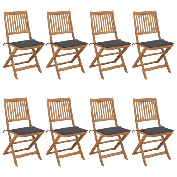 Folding Garden Chairs 8 pcs with Cushions Solid Acacia Wood