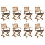 Folding Outdoor Chairs with Cushions 8 pcs Solid Wood Acacia