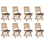 Folding Outdoor Chairs with Cushions 8 pcs Solid Wood Acacia