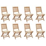 Folding Outdoor Chairs with Cushions 8 pcs Solid Wood Acacia