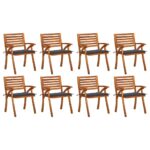 Garden Chairs with Cushions 8 pcs Solid Acacia Wood