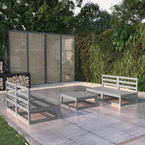 Solid Pinewood Garden Lounge Set Grey Outdoor Furniture Modular Sofa Table