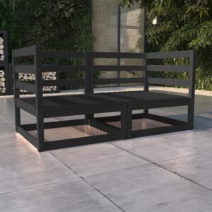 Outdoor Garden Patio Loveseat Bench Black Solid Pine Wood Comfortable Seating