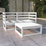 White Solid Pine Wood Outdoor Garden Lounge Set Modular Patio Furniture