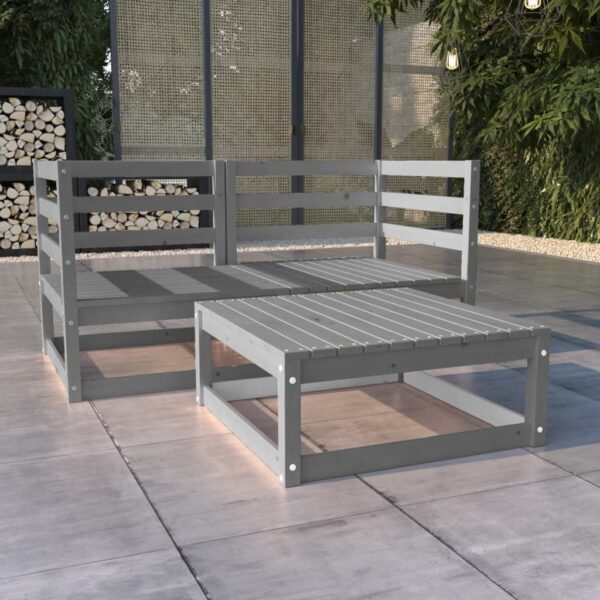 Solid Pinewood Garden Lounge Set Grey Outdoor Furniture Corner Sofa Table