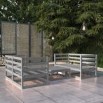 Solid Pinewood Garden Lounge Set Grey Outdoor Furniture Modular Sofa Table