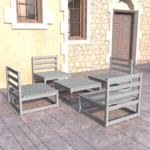 Solid Pinewood Garden Lounge Set Grey Modular Outdoor Furniture Sofa Table