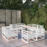 8 Piece Garden Lounge Set White Solid Pinewood