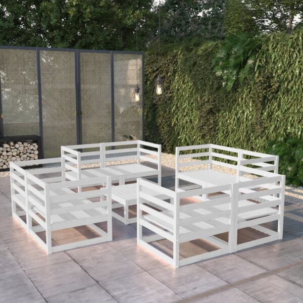 9 Piece Garden Lounge Set White Solid Pinewood