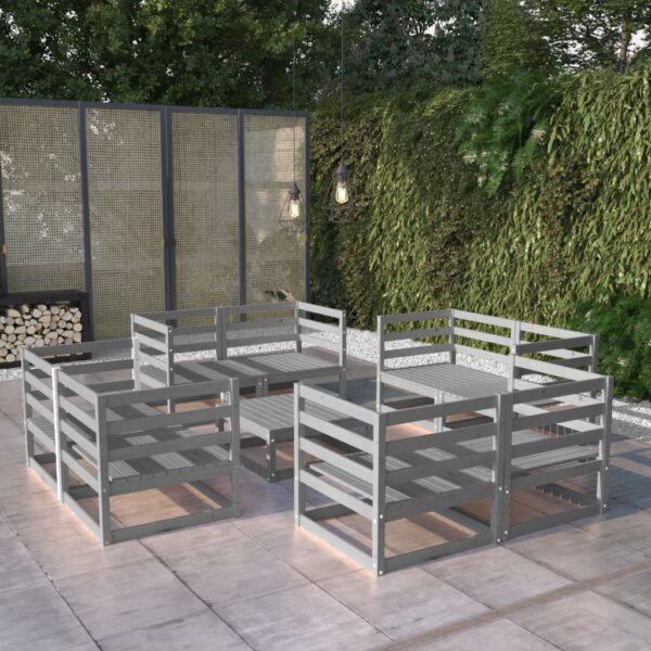 9 Piece Garden Lounge Set Grey Solid Pinewood