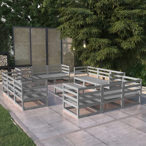 13 Piece Garden Lounge Set Grey Solid Pinewood