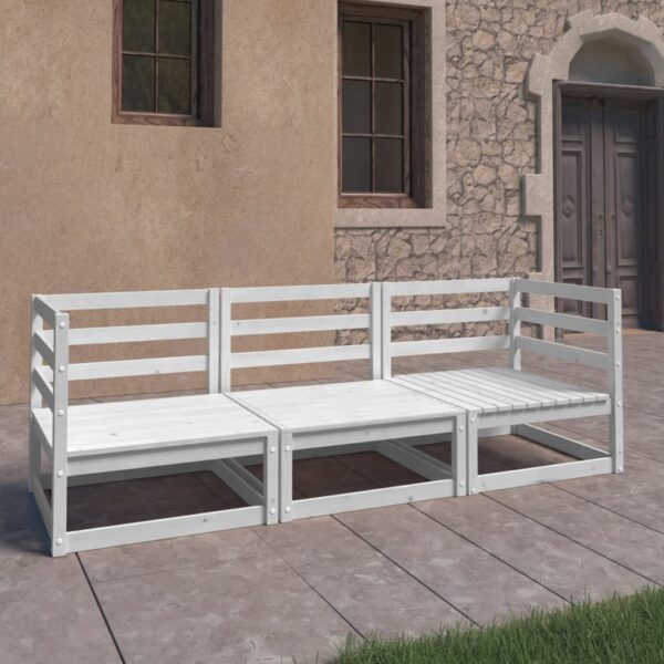 Outdoor Garden Patio Seating White Solid Wood 3-Seater Modular Sofa Durable