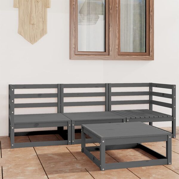 Solid Pinewood Garden Lounge Set Grey Outdoor Furniture Modular Sofa Table