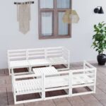 7 Piece Garden Lounge Set White Solid Pinewood