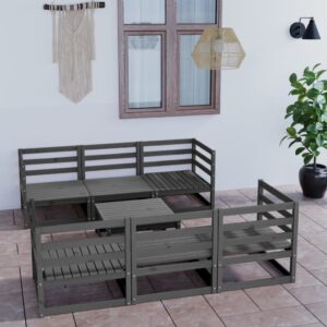 Solid Pinewood Garden Lounge Set Grey Modular Outdoor Furniture Sofa Table