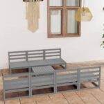 8 Piece Garden Lounge Set Grey Solid Pinewood