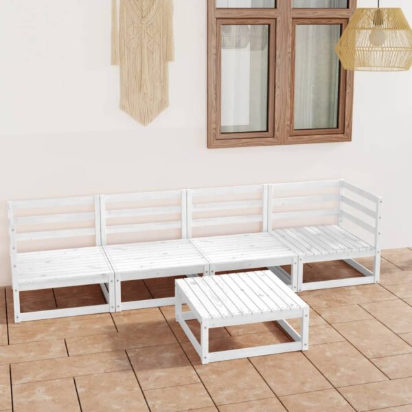 Outdoor Garden Lounge Set Solid Pine Wood Modular Seating White Finish Durable