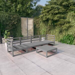 Solid Pinewood Garden Lounge Set Grey Outdoor Furniture Modular Sofa Table