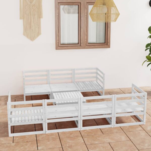 8 Piece Garden Lounge Set White Solid Pinewood