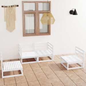 4 Piece Garden Lounge Set White Solid Pinewood