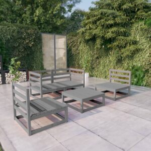 Solid Pinewood Garden Lounge Set Grey Outdoor Furniture Modular Sofa Table