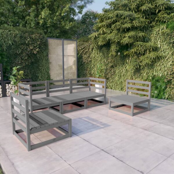 5 Piece Garden Lounge Set Grey Solid Pinewood