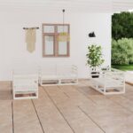 White Solid Pine Wood Garden Lounge Set Modular Outdoor Seating Durable Patio