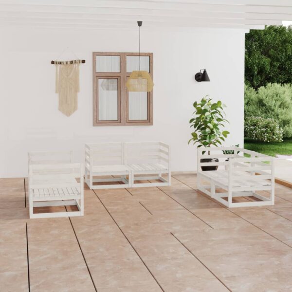 White Solid Pine Wood Garden Lounge Set Modular Outdoor Seating Durable Patio