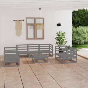 8 Piece Garden Lounge Set Grey Solid Pinewood