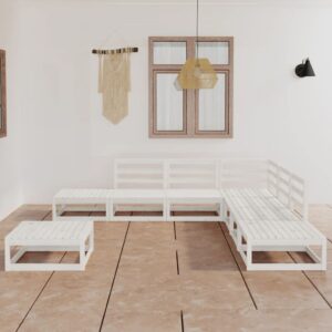 8 Piece Garden Lounge Set White Solid Pinewood