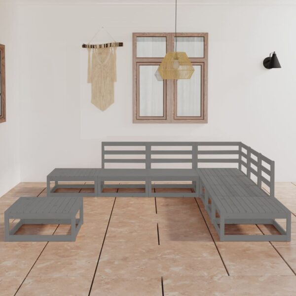 8 Piece Garden Lounge Set Grey Solid Pinewood