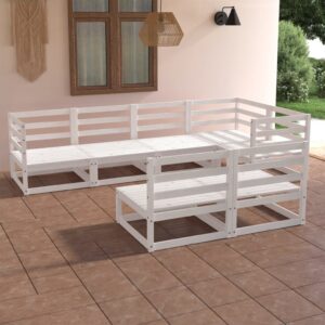 7 Piece Garden Lounge Set White Solid Pinewood