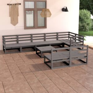 9 Piece Garden Lounge Set Grey Solid Pinewood