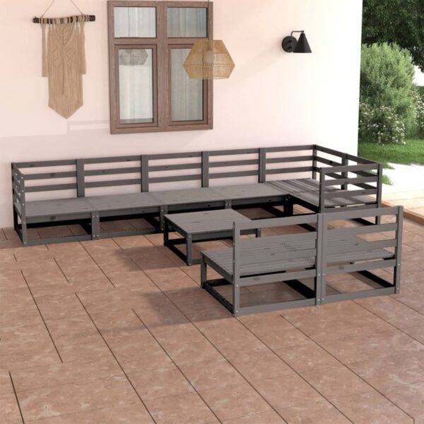 9 Piece Garden Lounge Set Grey Solid Pinewood