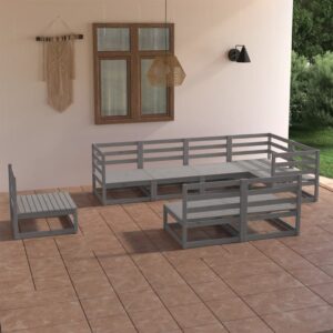 8 Piece Garden Lounge Set Grey Solid Pinewood