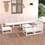 10 Piece Garden Lounge Set White Solid Pinewood