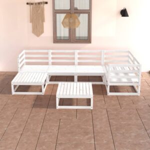 7 Piece Garden Lounge Set White Solid Pinewood