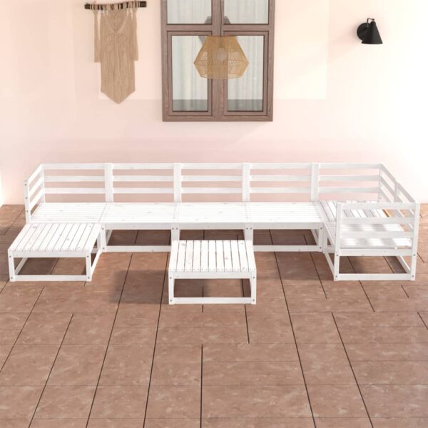 8 Piece Garden Lounge Set White Solid Pinewood